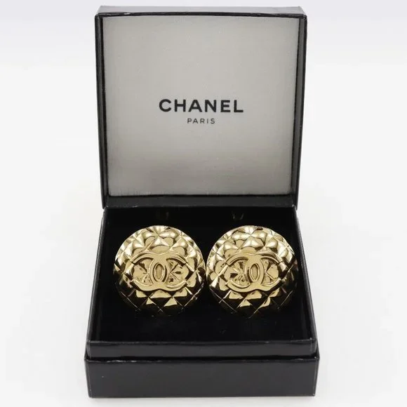 CHANEL COCO Mark Earring Matelasse Plated Gold 37.5g Women - Picture 13 of 16
